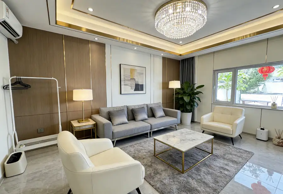 Luxurious living room with chandelier Anyu Pool Villa Resort