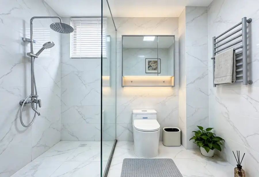 Sleek bathroom vanity in the three-bedroom suite Anyu Pool Villa Resort