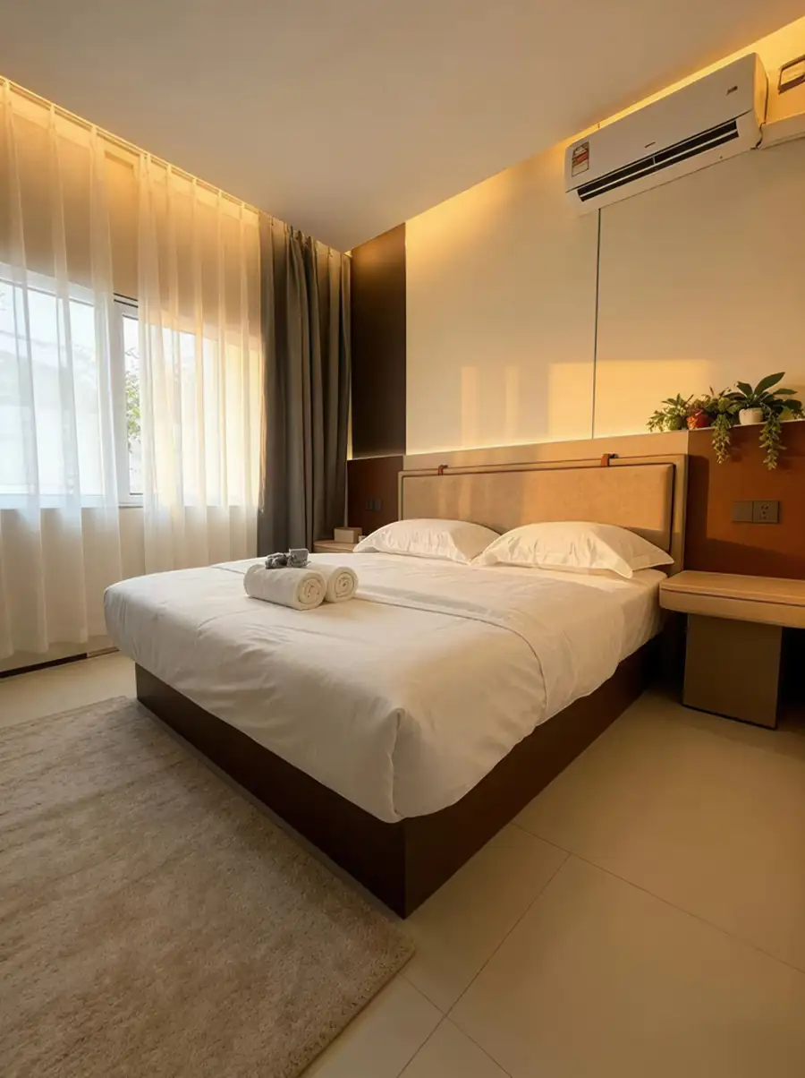 Warm bedroom interior in the five-room villa Anyu Pool Villa Resort