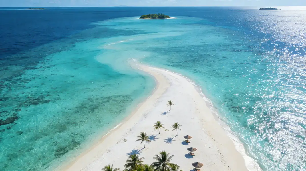 Drone view of the island hopping route and reefs Anyu Pool Villa Resort