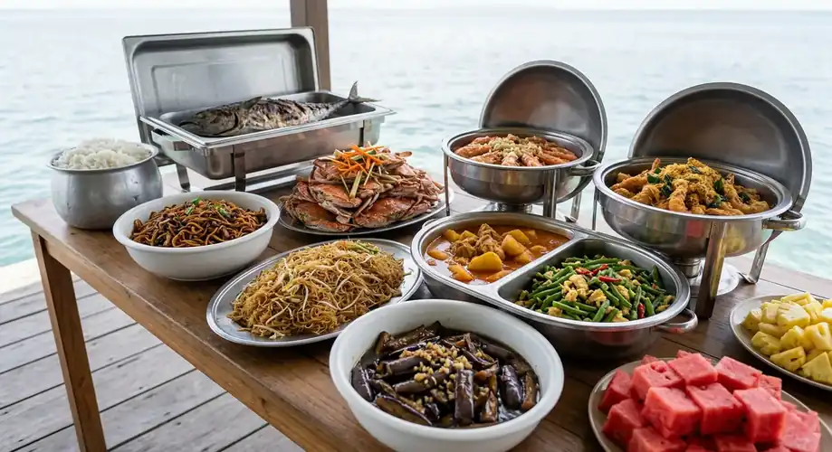 Selection of buffet meals for guests in the dining area Anyu Pool Villa Resort